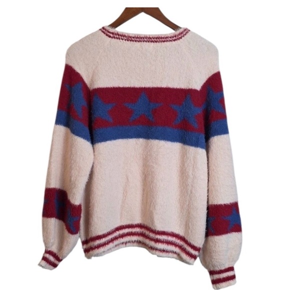 NWT POL oversized patriotic star soft pullover sweater. Cream/red/blue size S - Picture 2 of 6